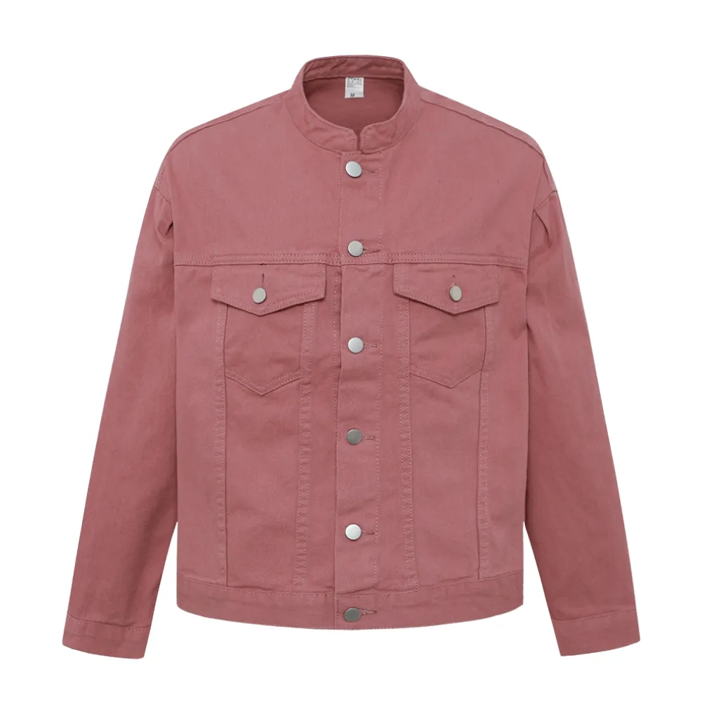 Casual Collarless Work Denim Jacket