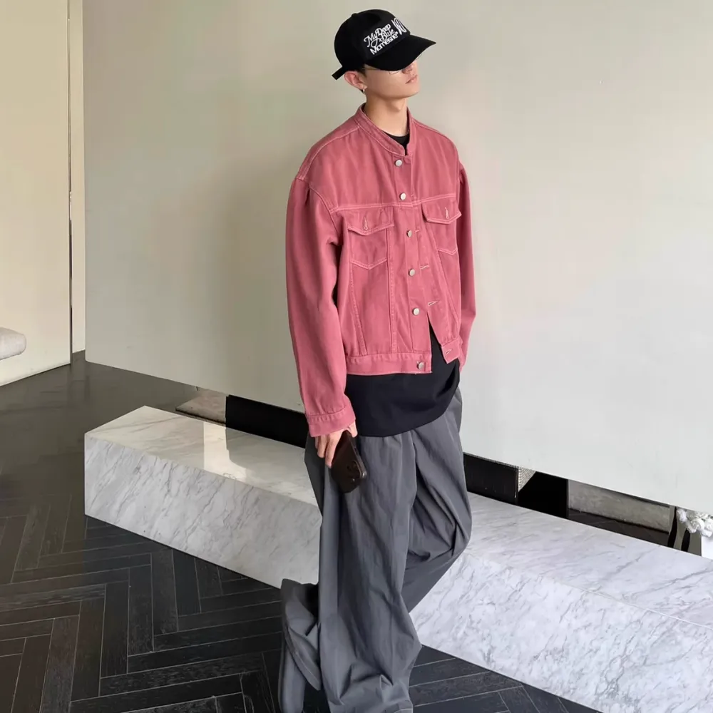 Casual Collarless Work Denim Jacket