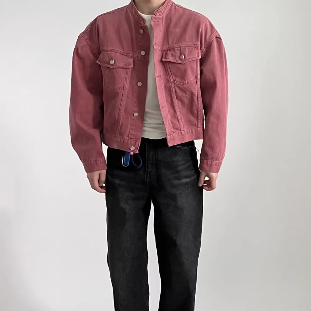 Casual Collarless Work Denim Jacket