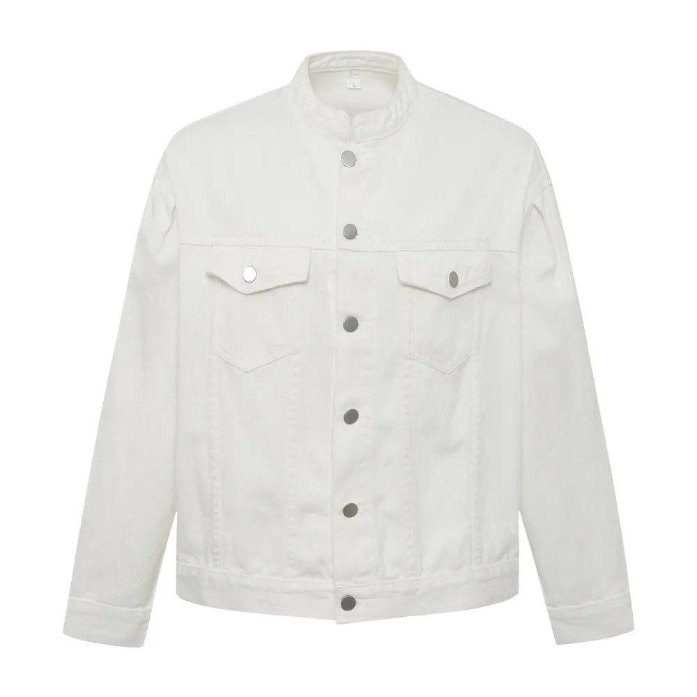 Casual Collarless Work Denim Jacket