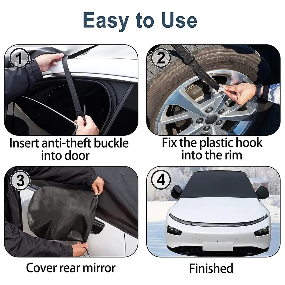 Custom Text For Car Windshield Snow Cover, Compatible with All Cars, Large Windshield Cover for Ice and Snow Frost with Removable Mirror Cover Protector, Wiper Front Window Protects Windproof UV Sunshade Cover CC15983