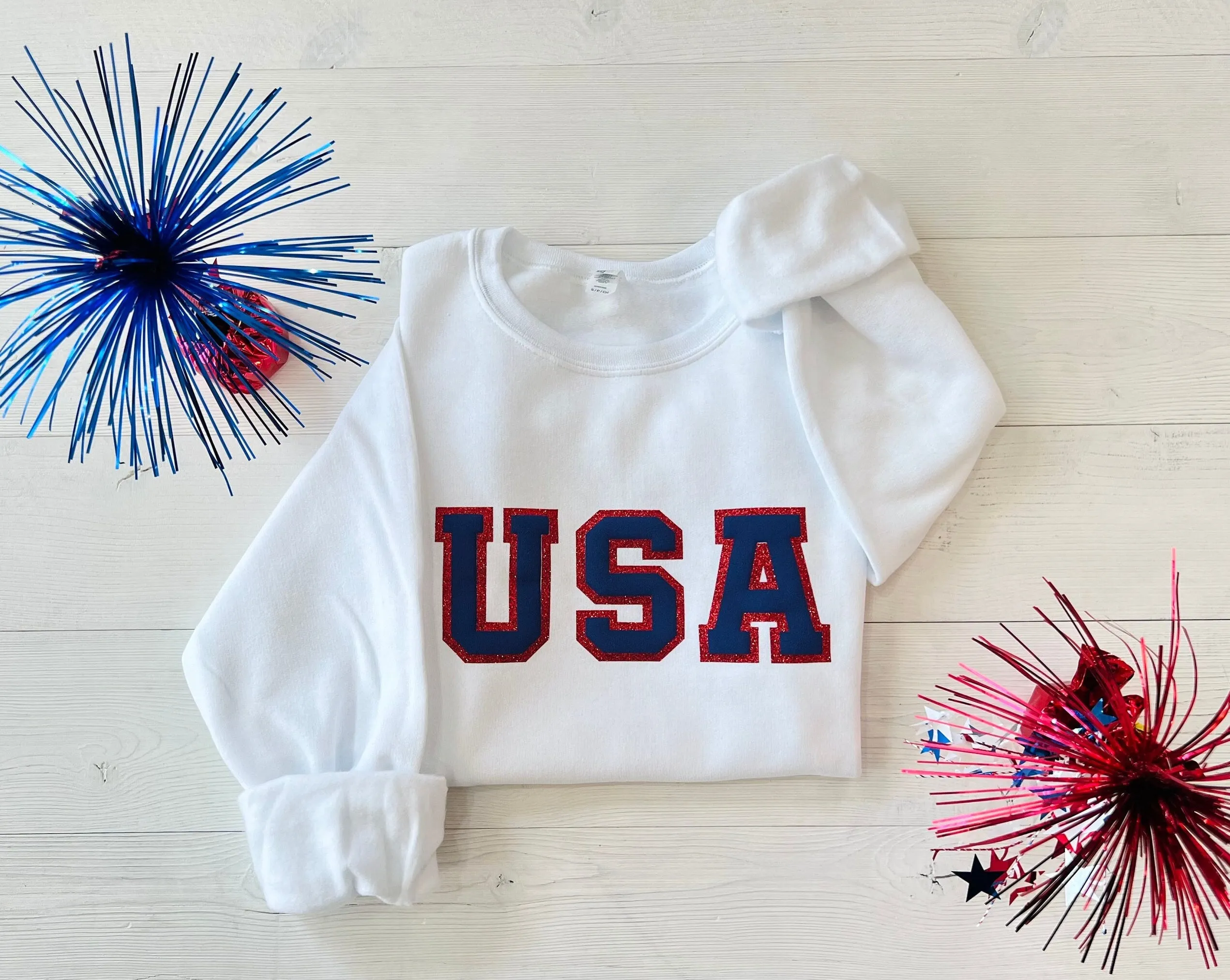 Embossed Glitter 4th of July USA Sweatshirts